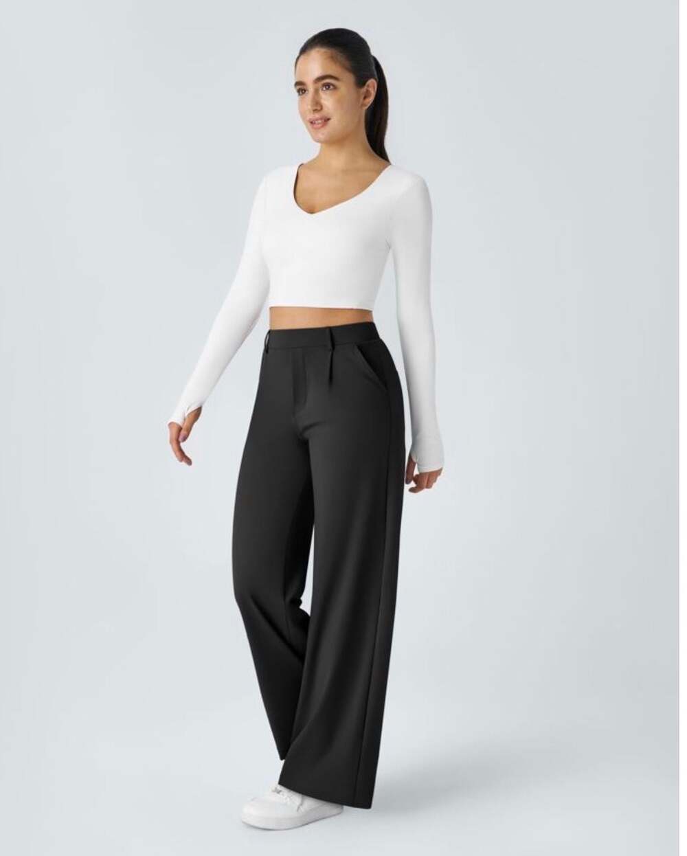Halara Flex DayStretch High Waisted Side Pocket Pleat Wide Leg Work Pants#607
